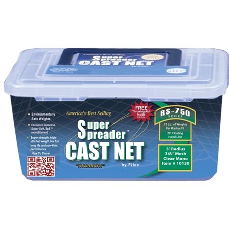 FITEC RS750 Super Spreader Cast Net 5'x3/8 in. Mesh Clear 3/4 lb wt FI130308